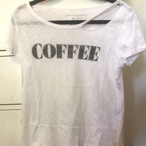 Ripped off the shoulder “Coffee” t-shirt